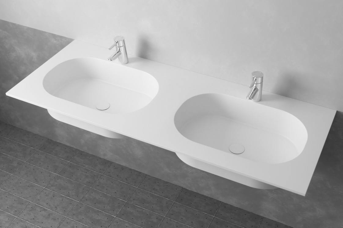 TONNARA double washbasin in Krion® side view