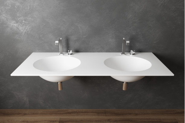 OUVEA double washbasin in Krion® seen from the side