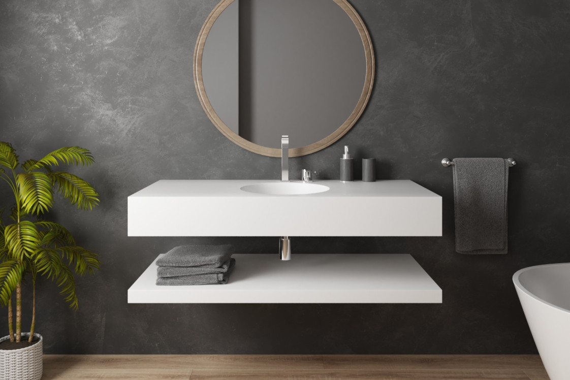 MOOREA single washbasin in Krion® seen from the side