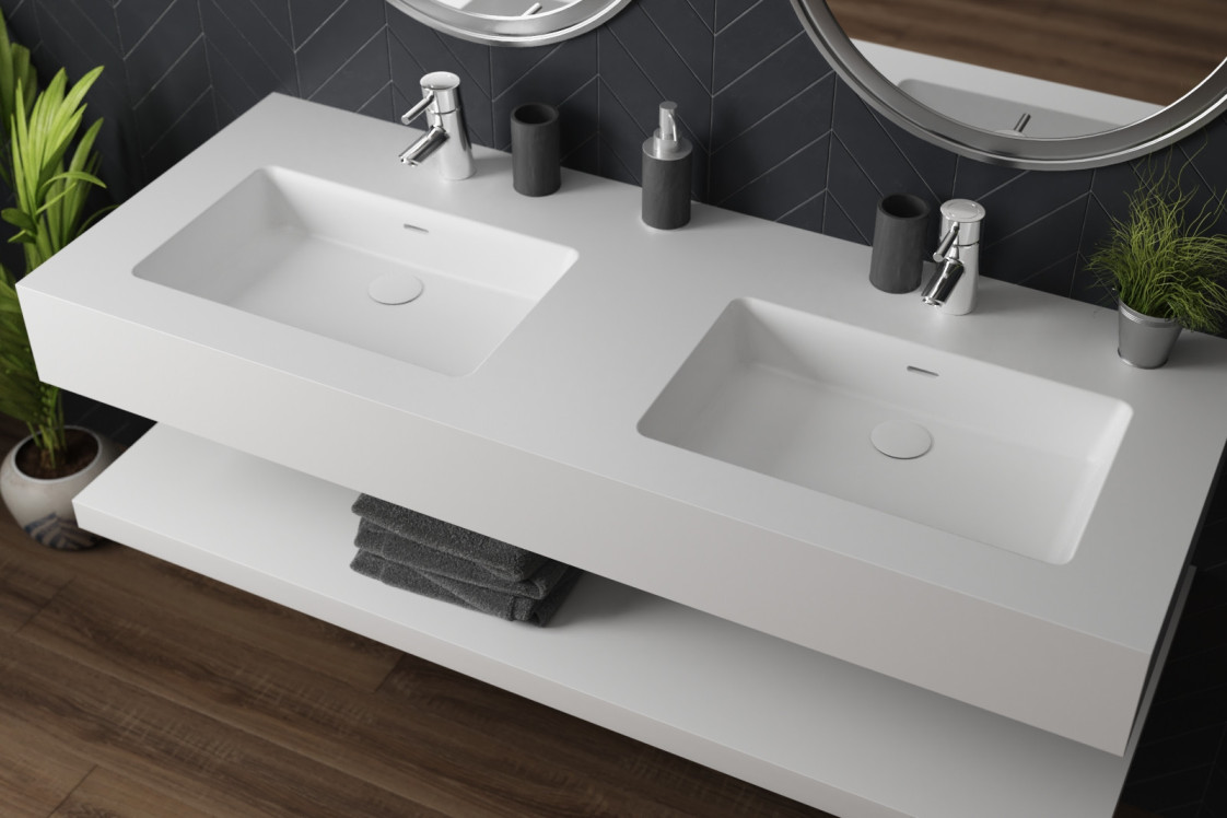 CREIZIC double washbasin in Krion® seen from the side