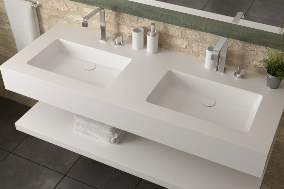 CAPENSE double washbasin in Krion® seen from the side