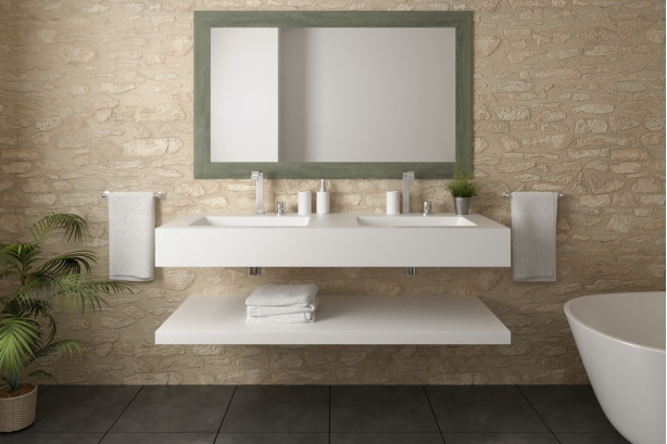 CAPENSE double washbasin in Krion® seen from the side