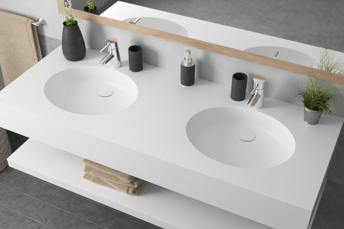 FUTUNA double washbasin in Krion® side view