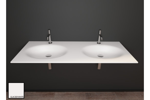 PERLE dual sink unit in glacier white CORIAN® side view