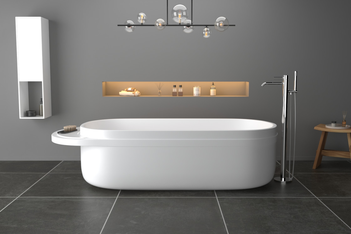 Freestanding ARO WHITE bath + White Frame in Krion® front view