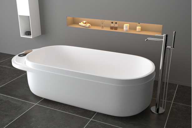 Freestanding ARO WHITE bath + White Frame in Krion® side view