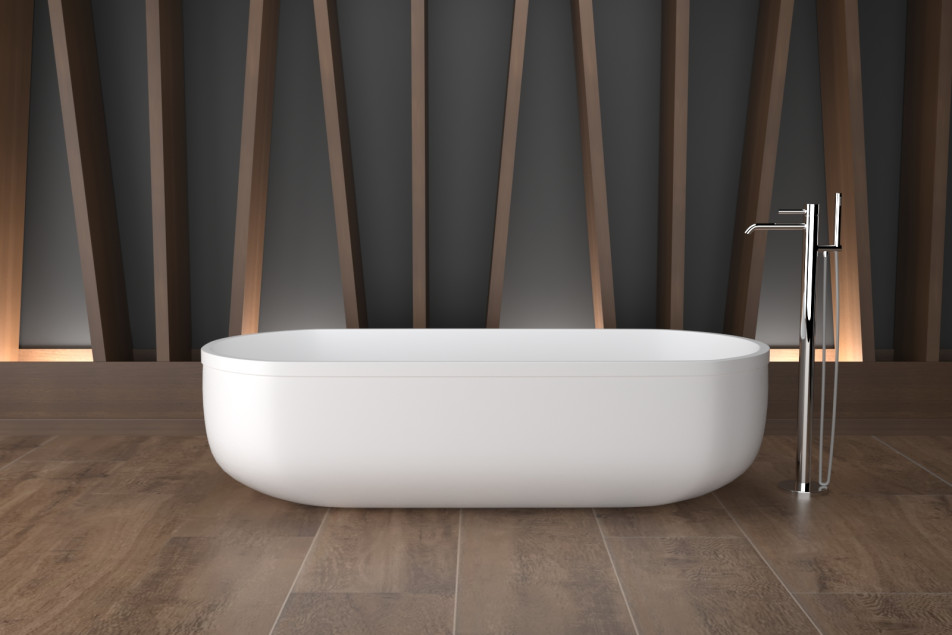 Freestanding ARO AIR White bath + White frame in Krion® front view