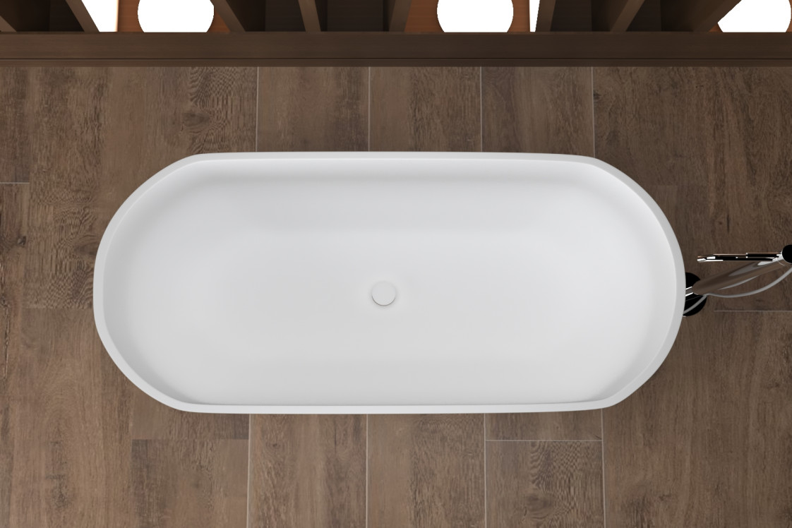 Baignoire îlot design ARO AIR + LISERET BEIGE Krion® vue de côté