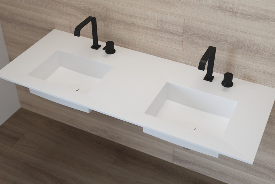 DUMET double washbasin in Krion® side view