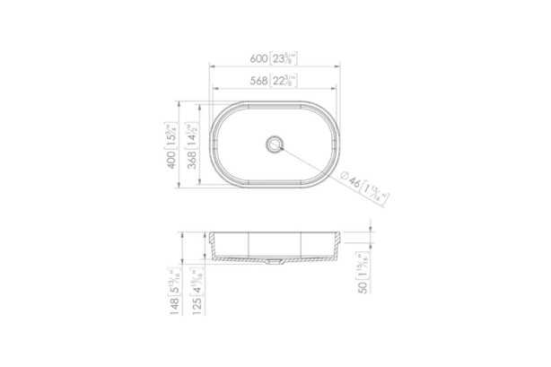 PIANA double washbasin in Krion® technical view