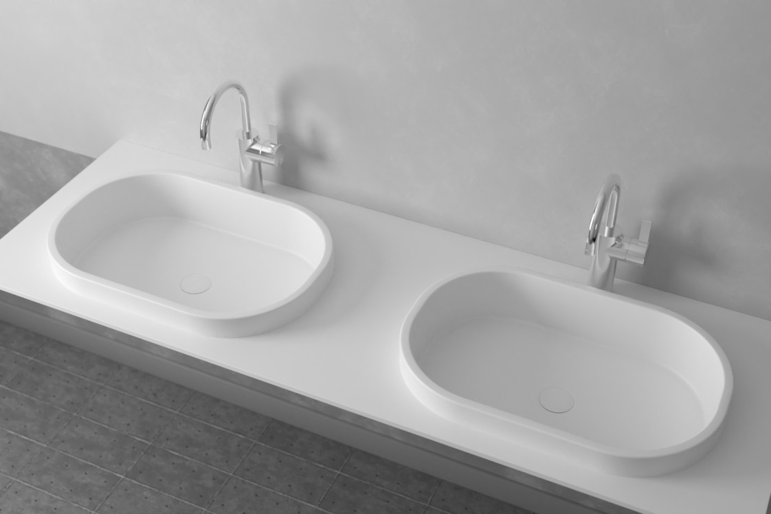 PIANA double washbasin in Krion® side view