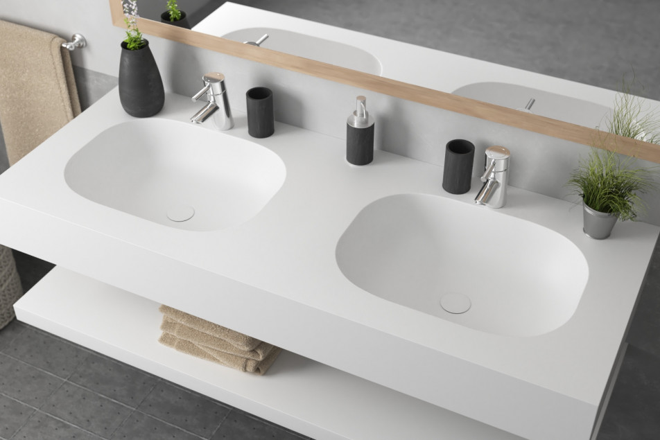 PENFRET double washbasin in Krion® side view