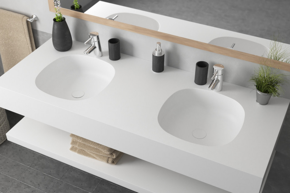 PARSEVAL double washbasin in Krion® side view