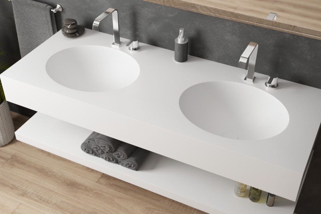 OUVEA double washbasin in Krion® side view