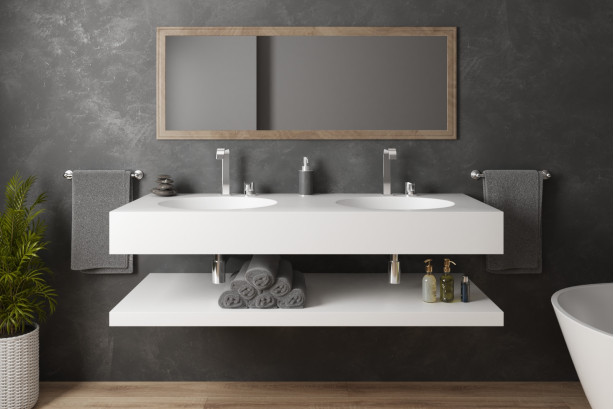 OUVEA double washbasin in Krion® side view