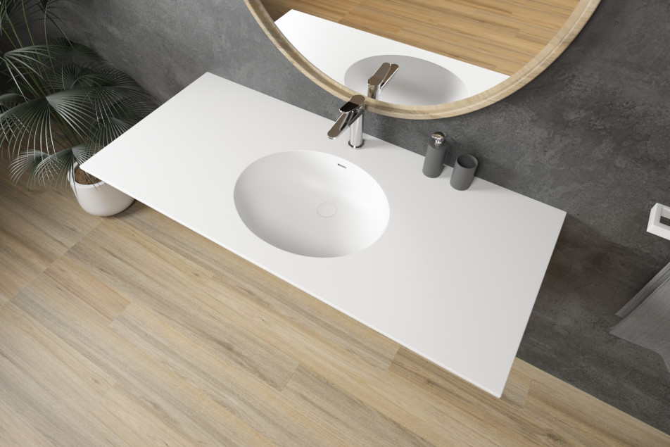 TAHUATA single washbasin in Krion® seen from the side