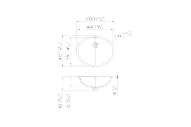 TAHUATA single washbasin in Krion® technical view