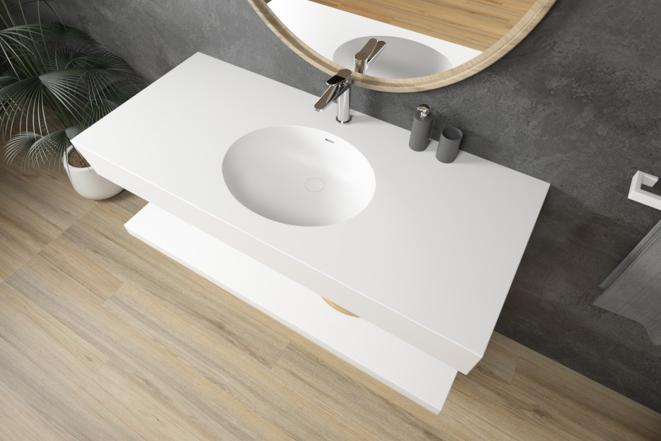 TAHUATA single washbasin in Krion® seen from the side