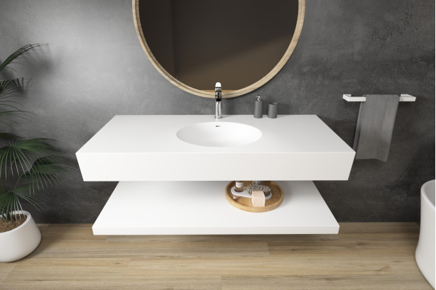 TAHUATA single washbasin in Krion® seen from the side