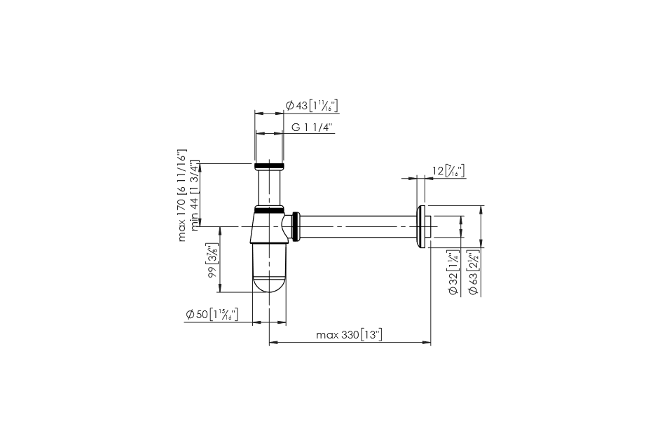 Krion® Chrome U-Bend technical view