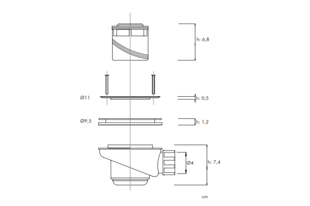 Sanycces classic plug for shower trays technical view