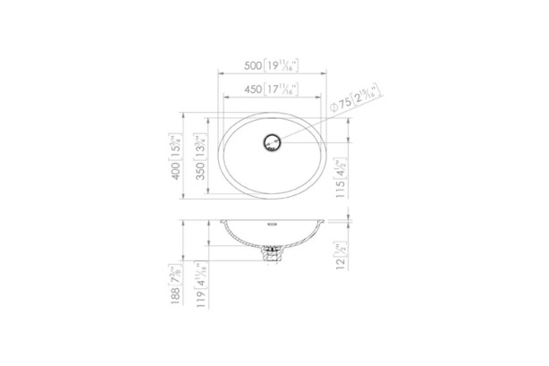 DIAMANT double washbasin with Krion® technical view