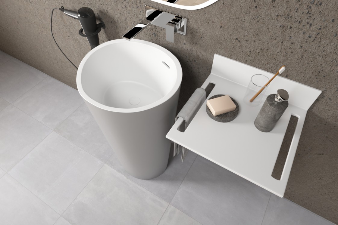 KRION® ALMOND basin grey floor drain side view