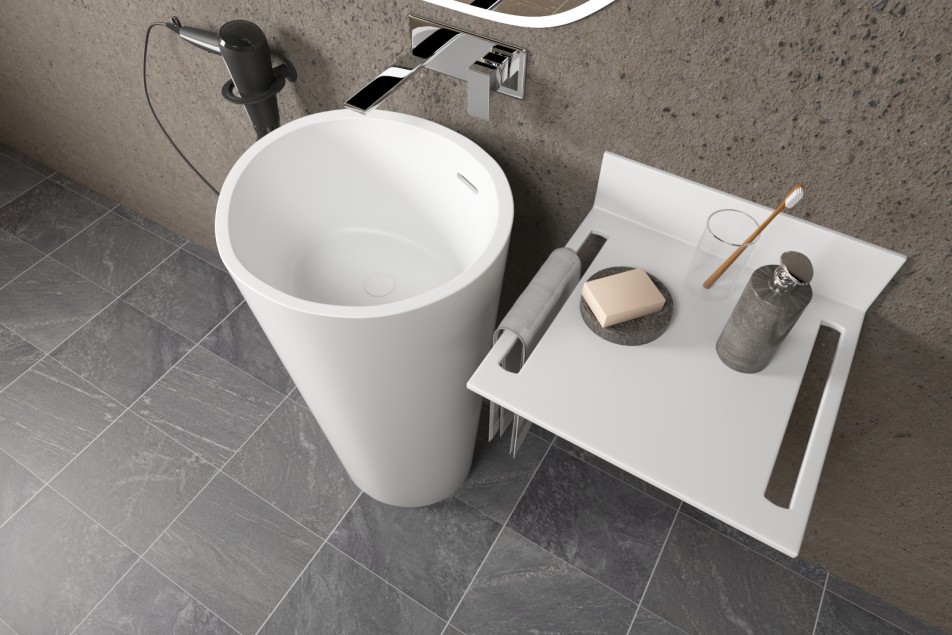 KRION® ALMOND white basin floor drain side view