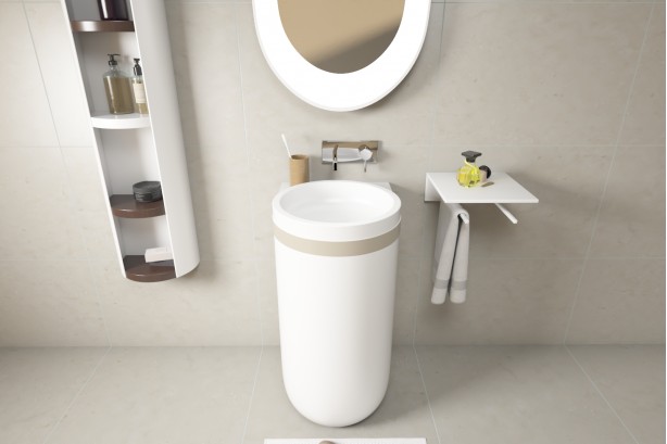 KRION® ARO floor-standing basin beige front view