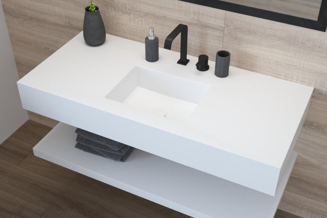 DUMET single washbasin in Krion® seen from the side