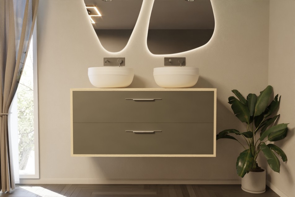 Equilibre 120 double washbasin unit in Opale Amazonie colour with profile handle front view