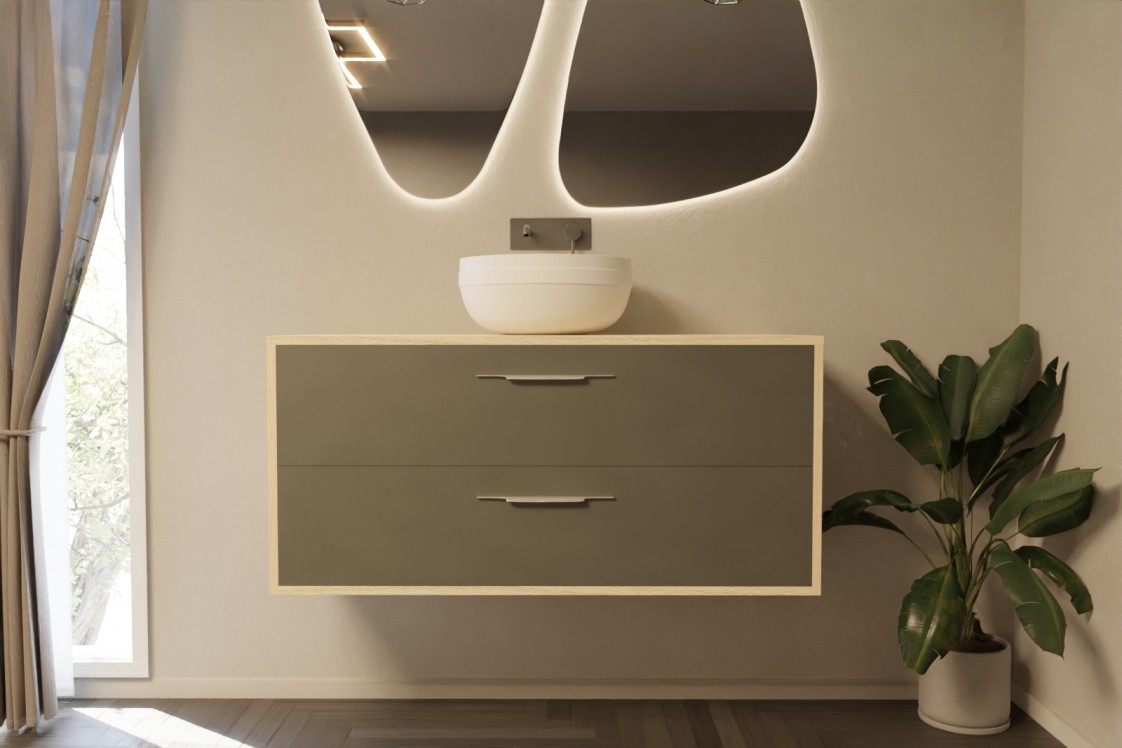 Equilibre 120 single washbasin unit in Opale Amazonie with profile handle front view