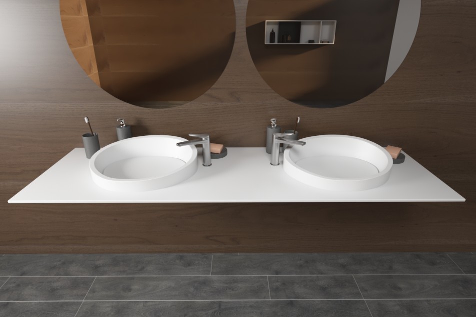 KRION® double washbasin ALMOND front view