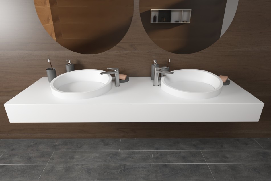 KRION® double washbasin ALMOND front view