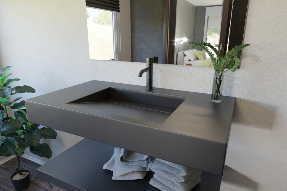 Black metal Krion® single sink top HOEDIC side view