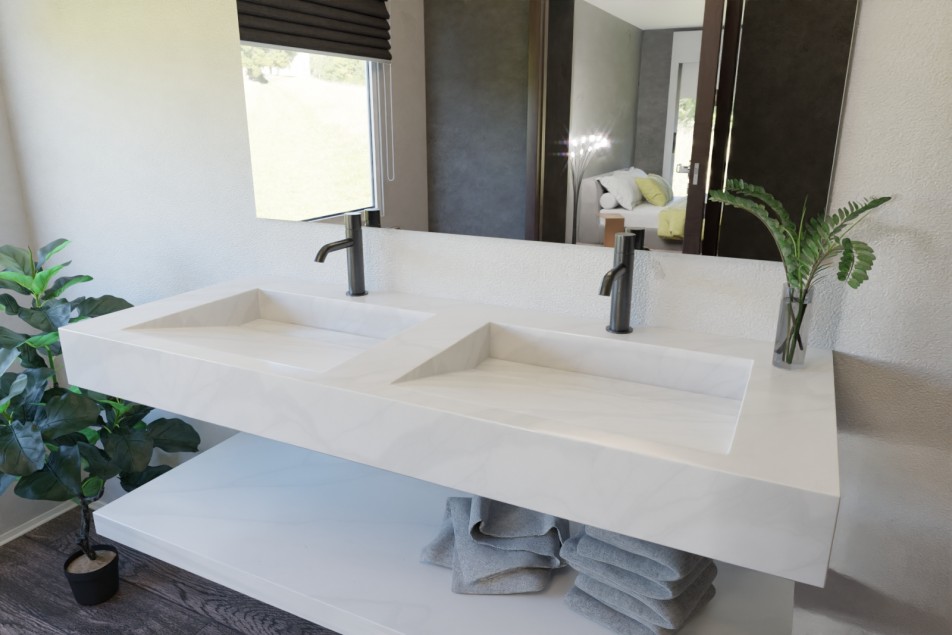 Carrara dark Krion® double vanity unit HOEDIC side view