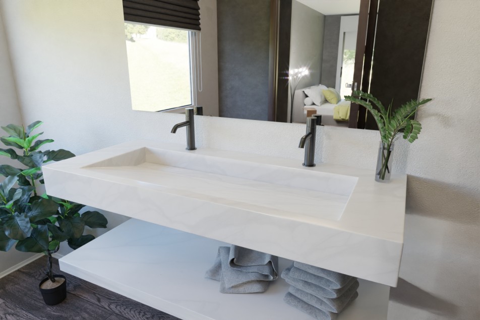 Carrara dark Krion® XL vanity top HOEDIC side view