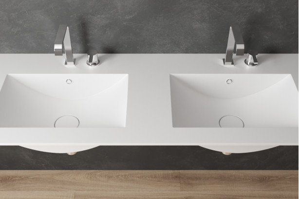 MONTEBELLO double washbasin in CORIAN® seen from the side