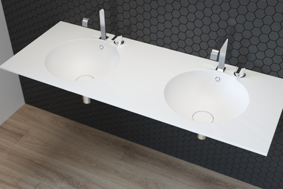 BRUNY double washbasin in CORIAN® side view