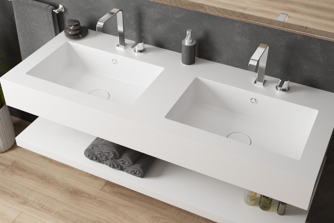 BLACK ROCK double washbasin in CORIAN® side view