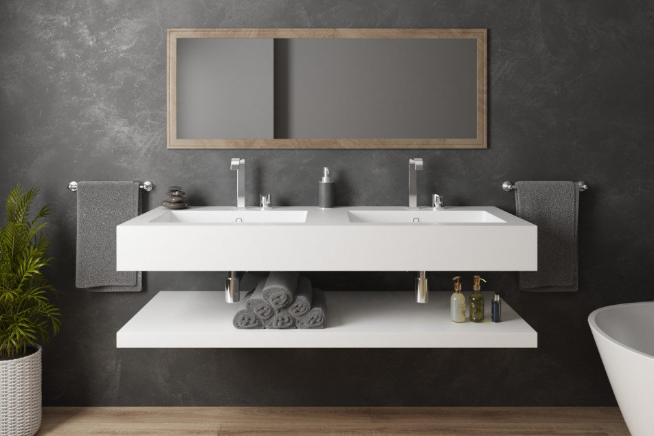 BLACK ROCK double washbasin in CORIAN® front view