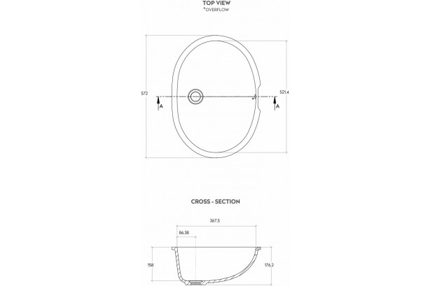 BERNIER single washbasin in CORIAN® technical view