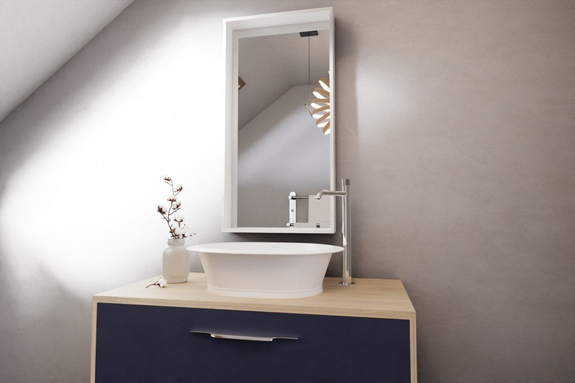 White NICONE mirror side view with cabinet