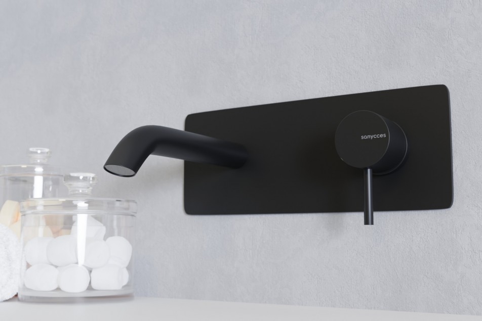 Wall-mounted mixer LOOP Black Matt side view