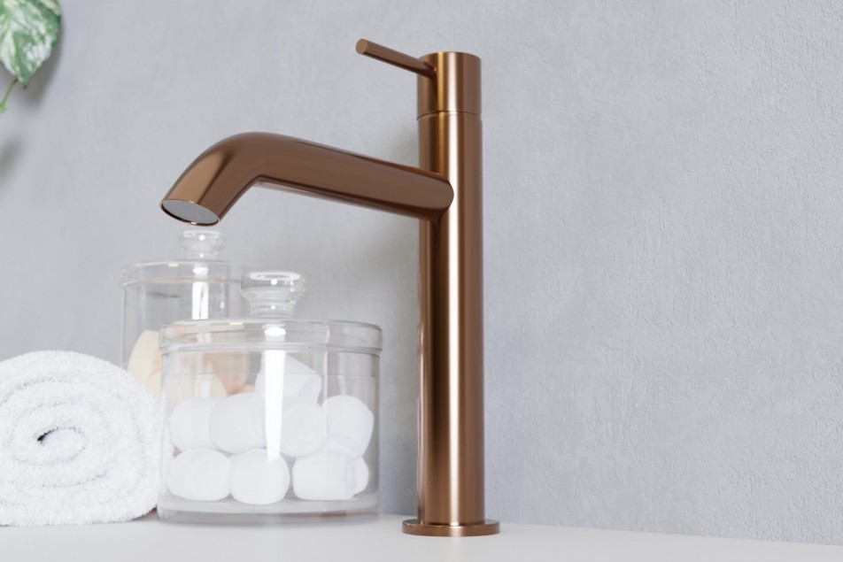 LOOP Copper (or Rose Gold) brushed single lever mixer side view