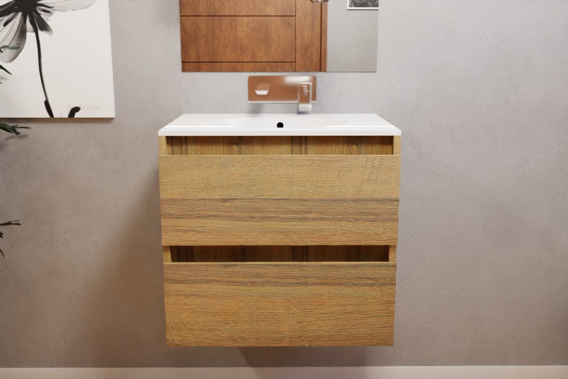 Rivage 60 cognac oak single washbasin Bigge front view