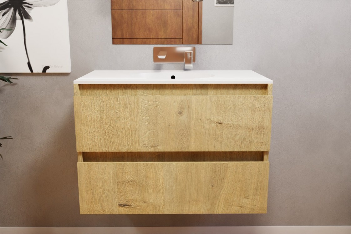 Rivage 80 Jura oak single washbasin Bigge front view