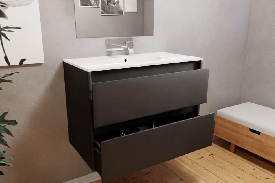 Rivage 80 black opale single washbasin Bigge side view left