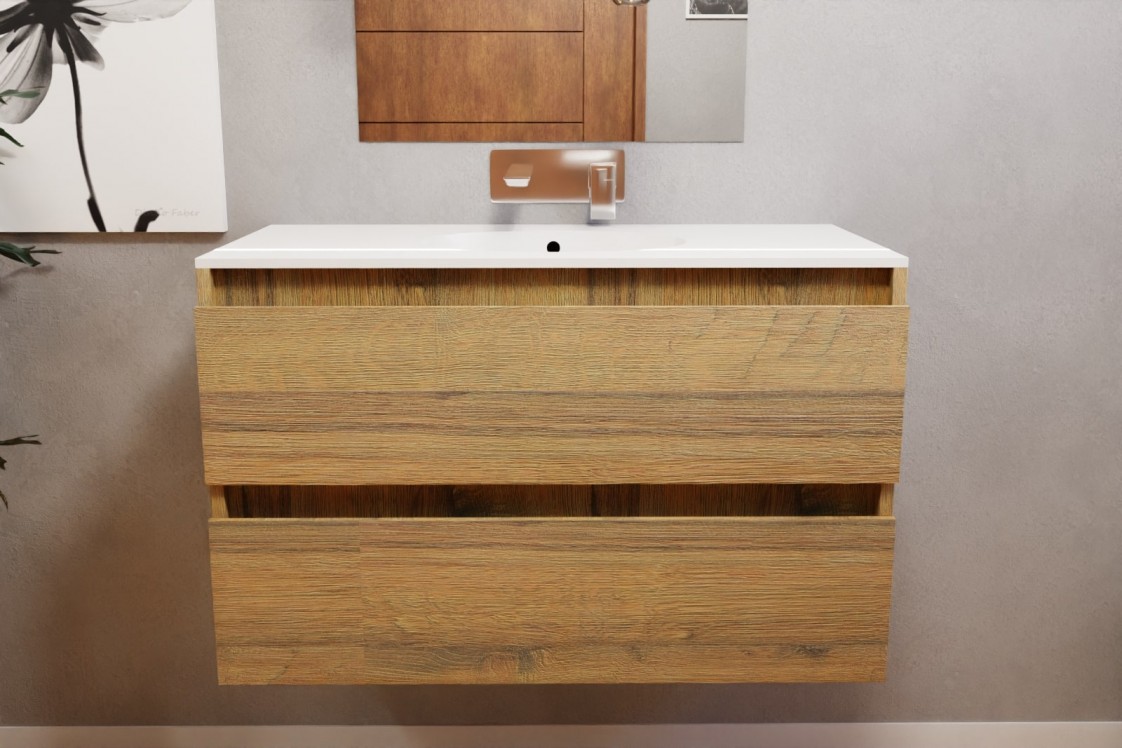 Rivage 90 oak cognac single washbasin Bigge front view