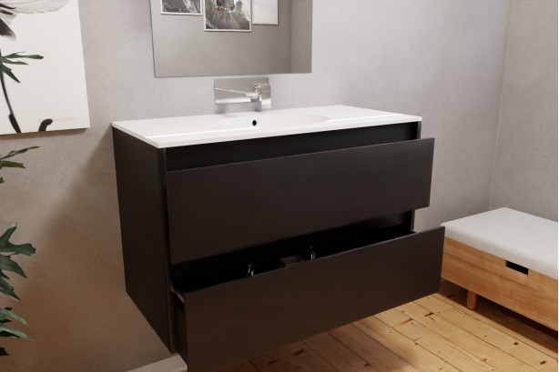 Rivage 90 black opale single washbasin Bigge side view left